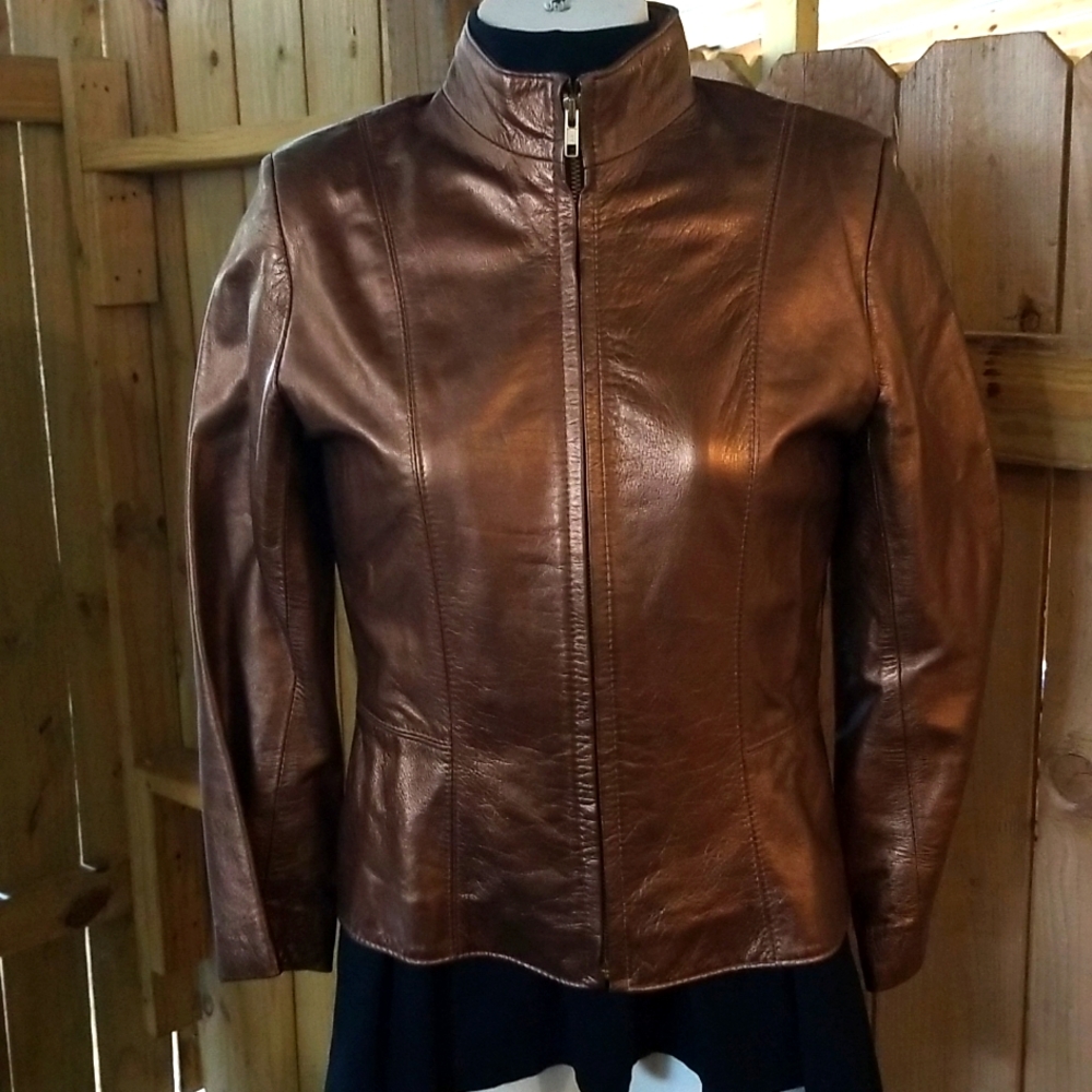 IMAGE LEATHER- Leather Jacket in Soft Golden Copper XS
